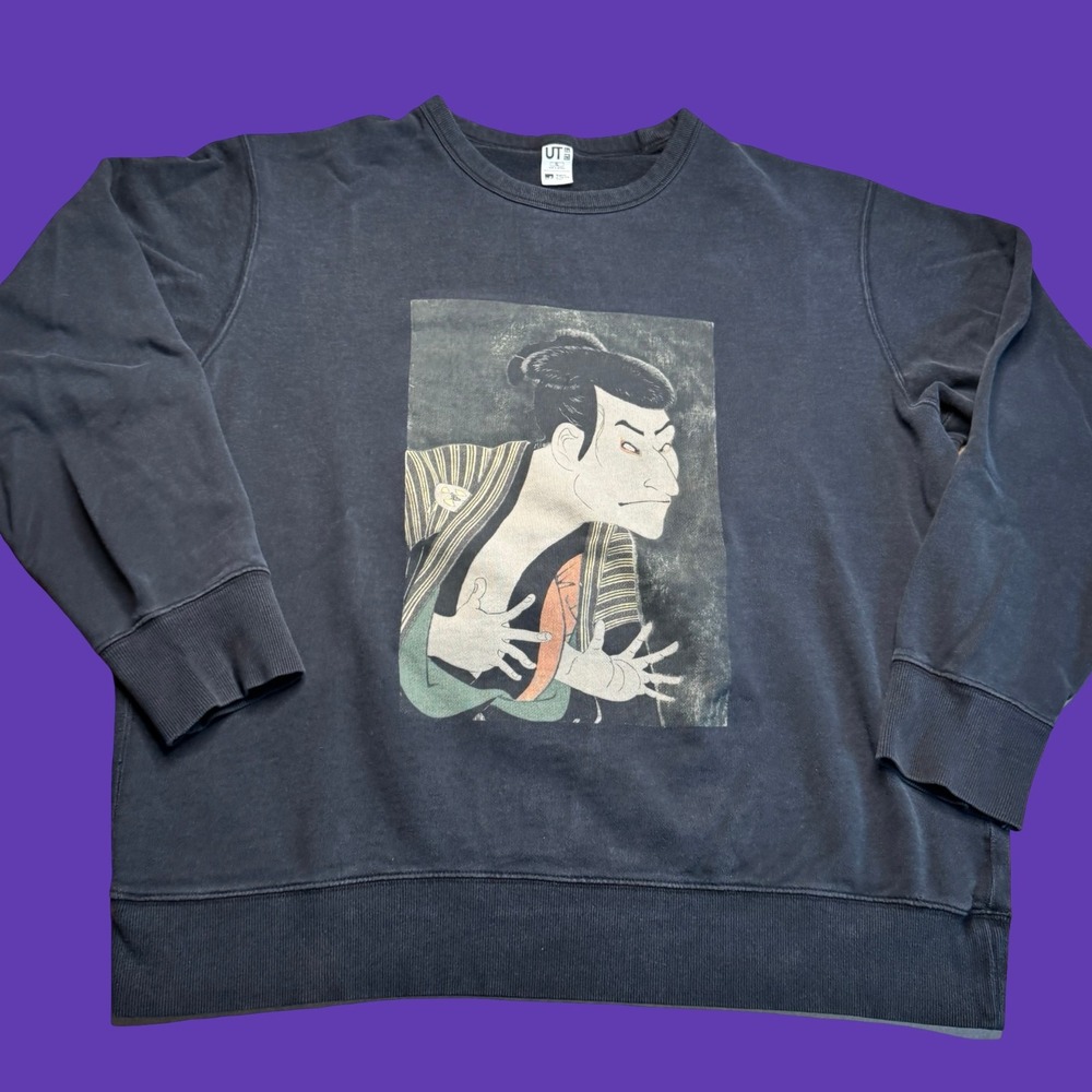 Uniqlo MFA Boston Sweatshirt XL Black Japanese Ukiyo-e Kabuki Art Graphic